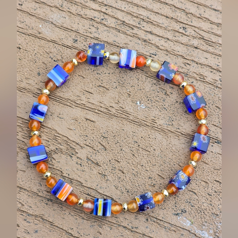 Milliefiori, Carnelian, And Hematite Bracelet